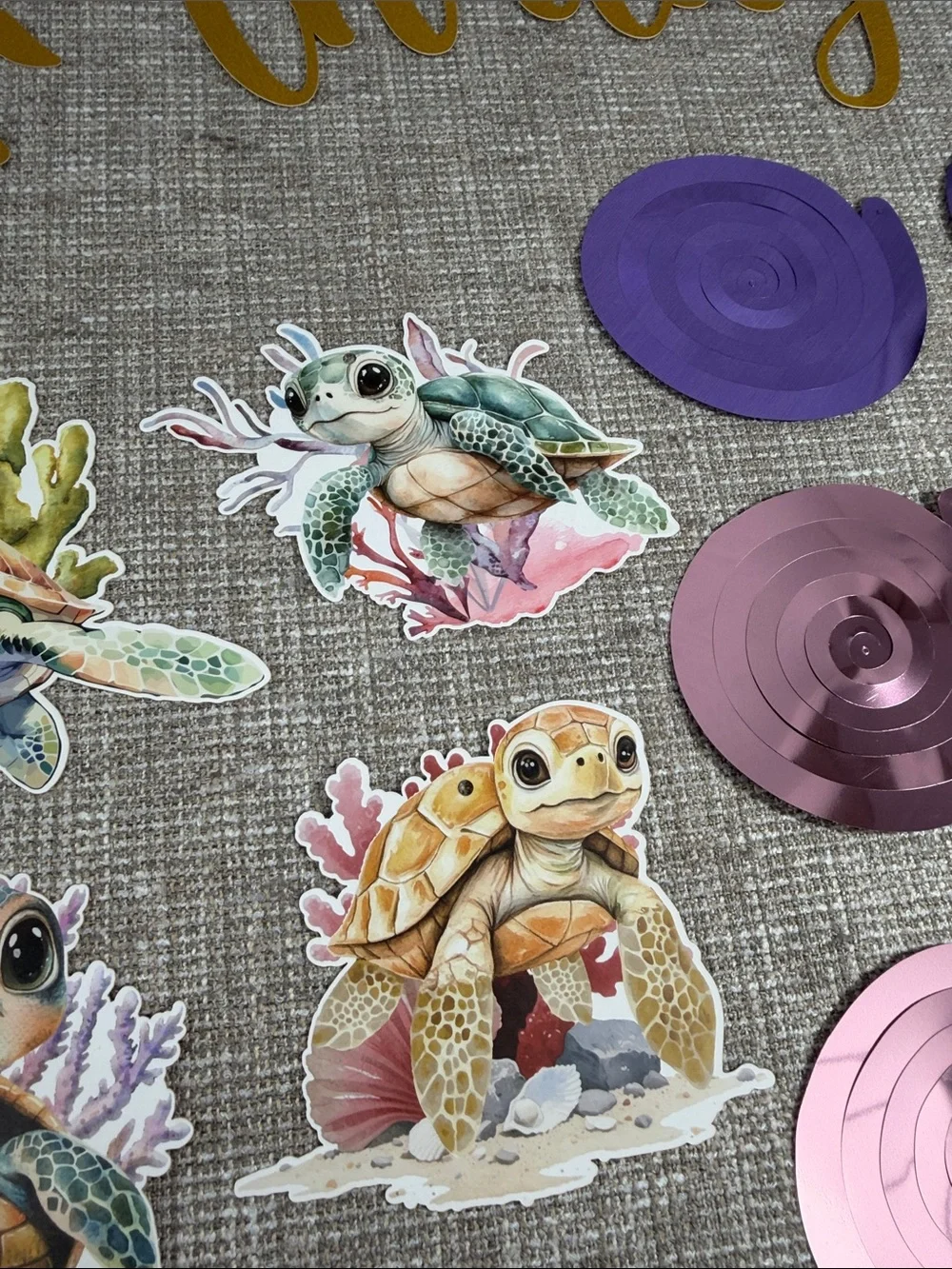 Birthday Party Sea Turtle Decorations - Gold & Multicolor
